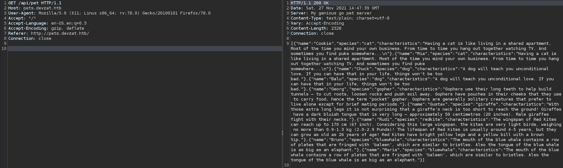 GET request for pet list