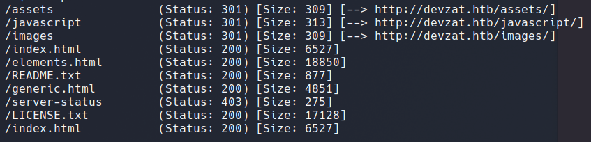 gobuster directory scan results