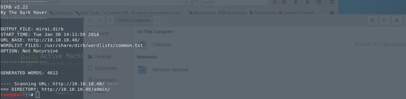 dirb directory scan results