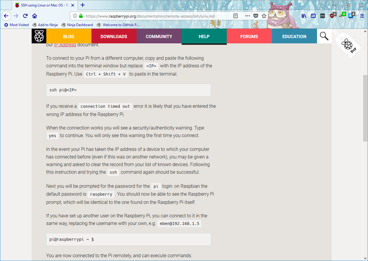 Raspberry Pi SSH documentation