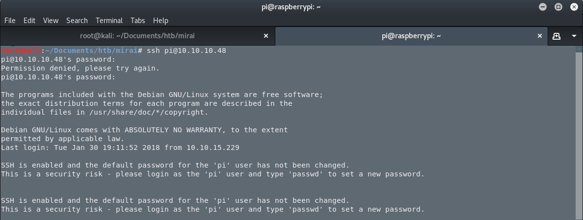 SSH login successful as pi
