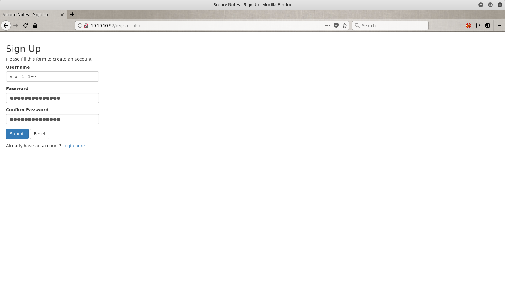 second order SQLi sign in payload