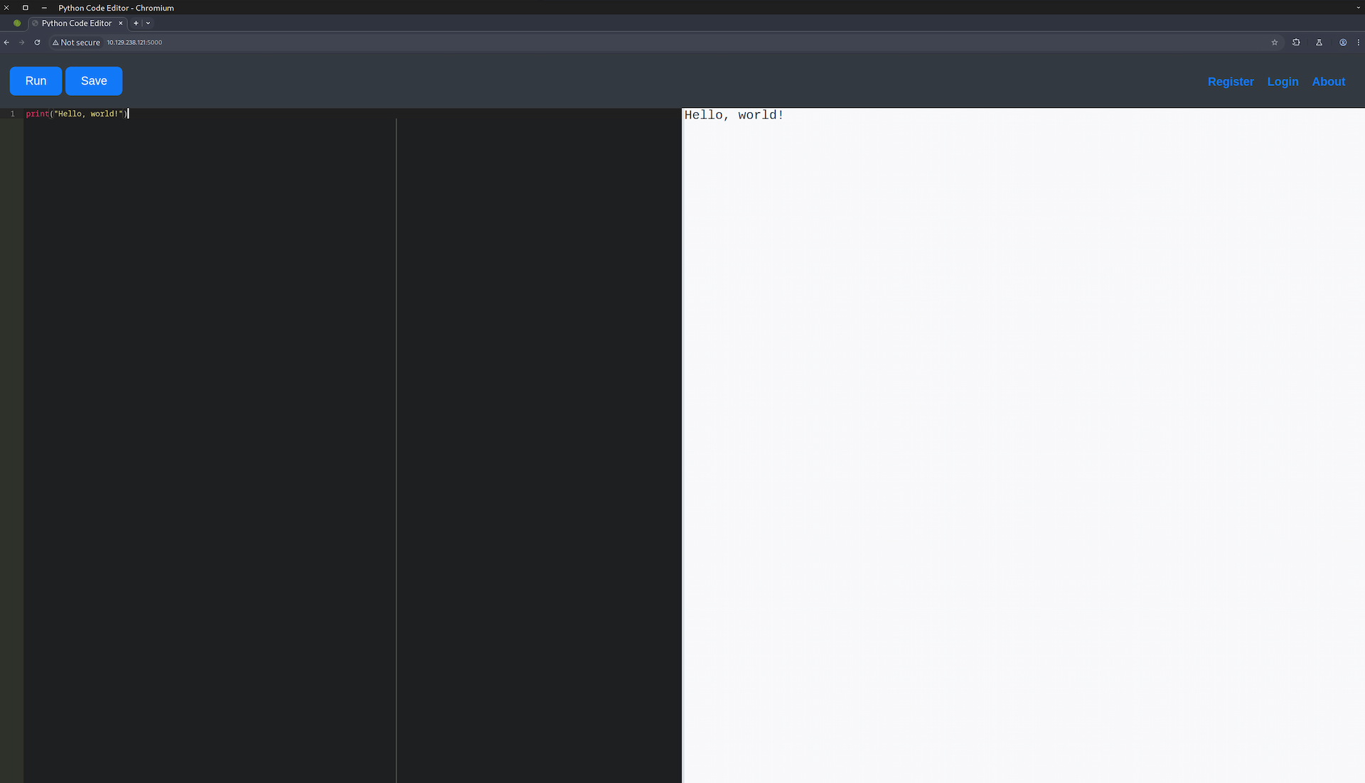 Python code editor on port 5000